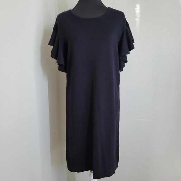 CeCe Flutter Ruffle Knit Black Sweater Shift Dress - Picture 2 of 9